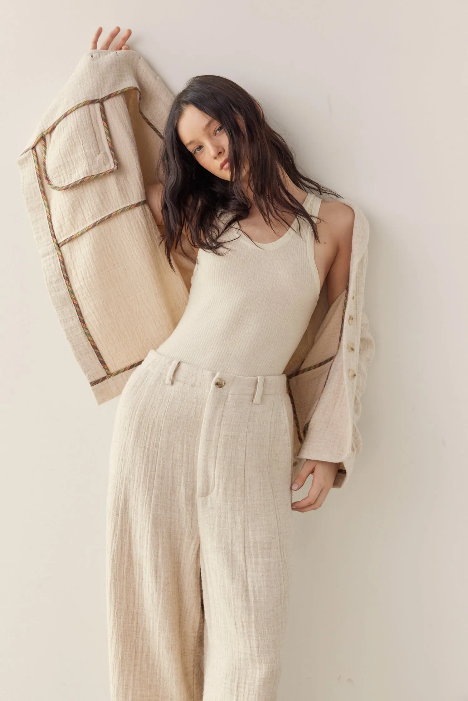 Loose fit linen cotton blend jacket