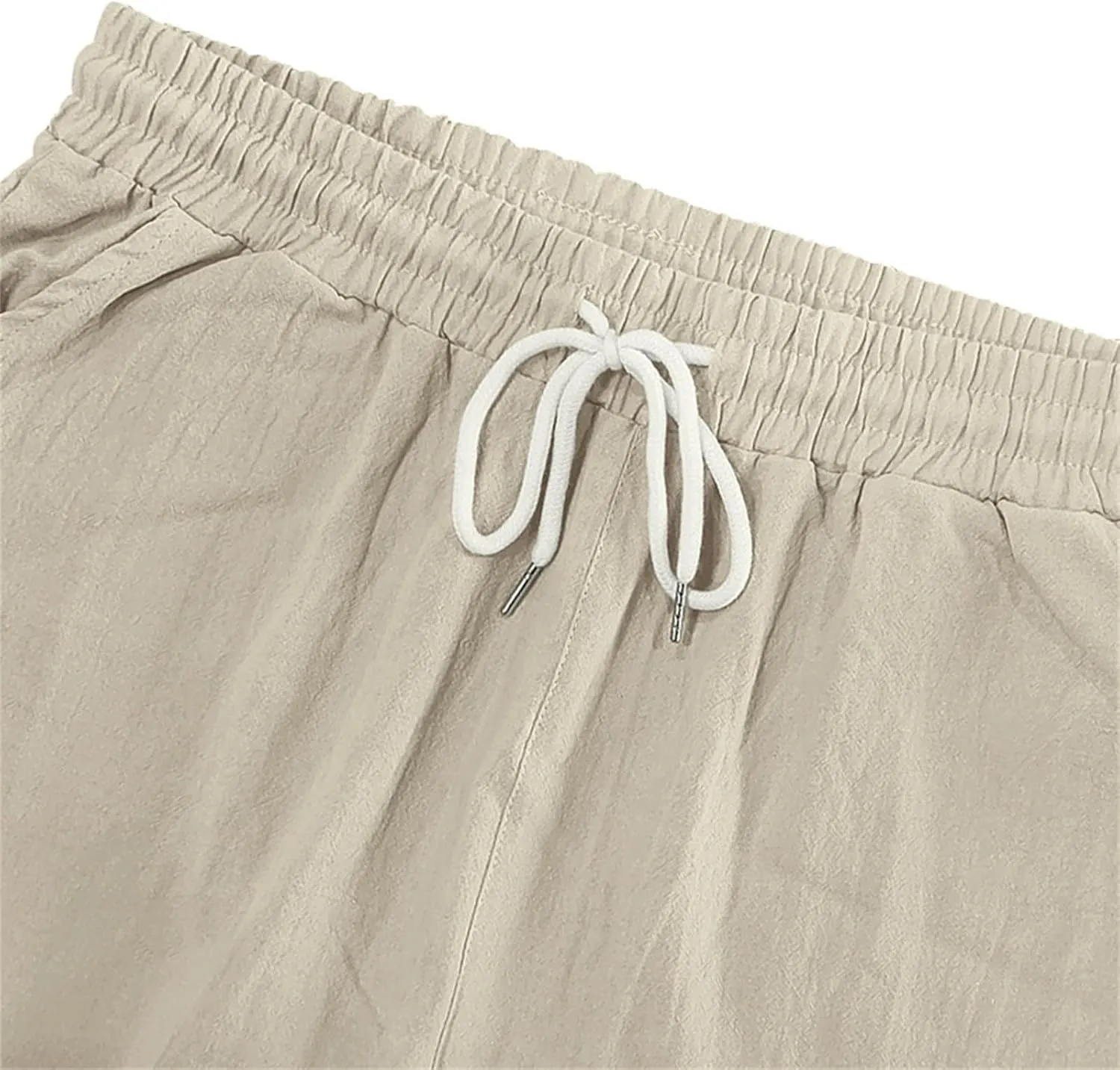 Lounge Pants Men Linen Breathable Lightweight Pant Loose Fit Cargo Trousers Wide Leg Elastic Waist with Pockets