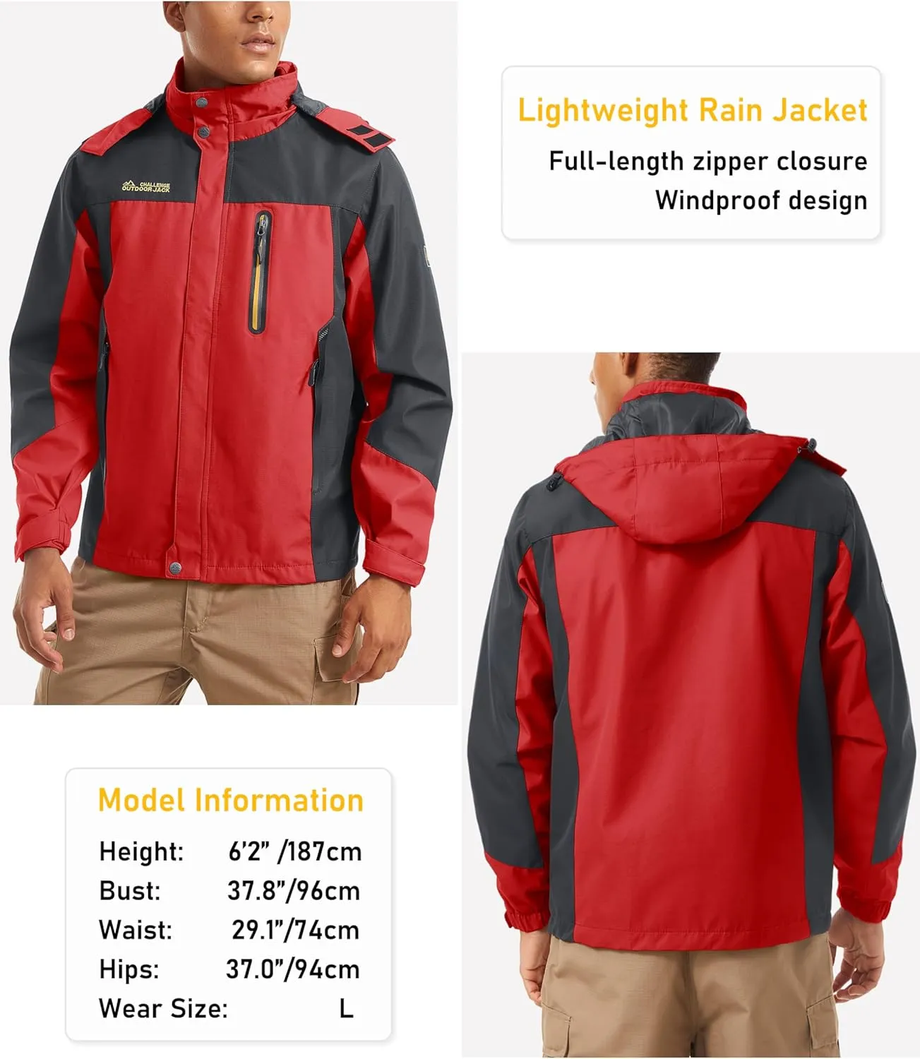 MAGCOMSEN Men's Hooded Windproof Water Resistant Rain Jacket Windbreaker 5 Pockets for Hiking,Fishing,Travel