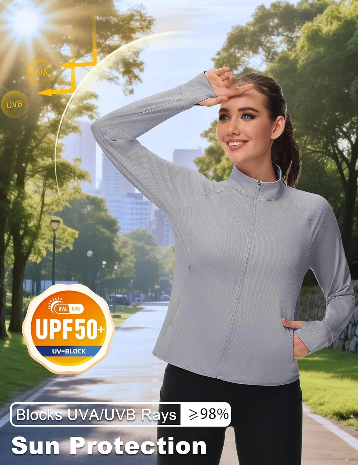 MAGCOMSEN Women's UPF 50  Lightweight Athletic Jackets Cropped Zip Up Long Sleeve Running Shirts with Thumb Holes