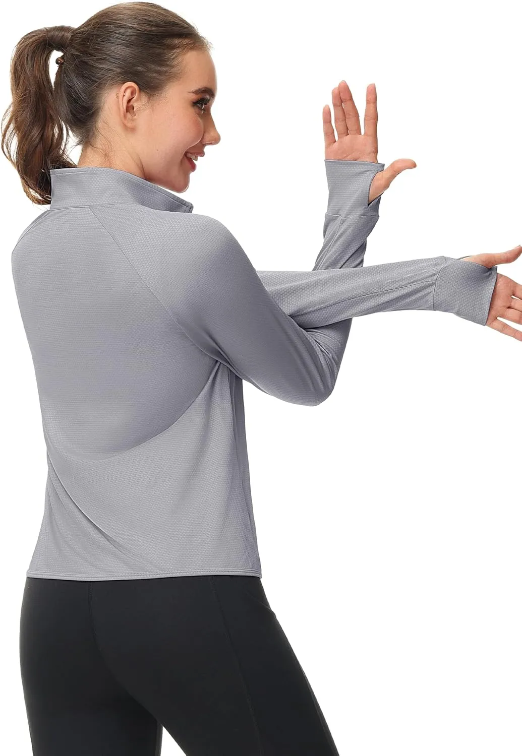 MAGCOMSEN Women's UPF 50  Lightweight Athletic Jackets Cropped Zip Up Long Sleeve Running Shirts with Thumb Holes