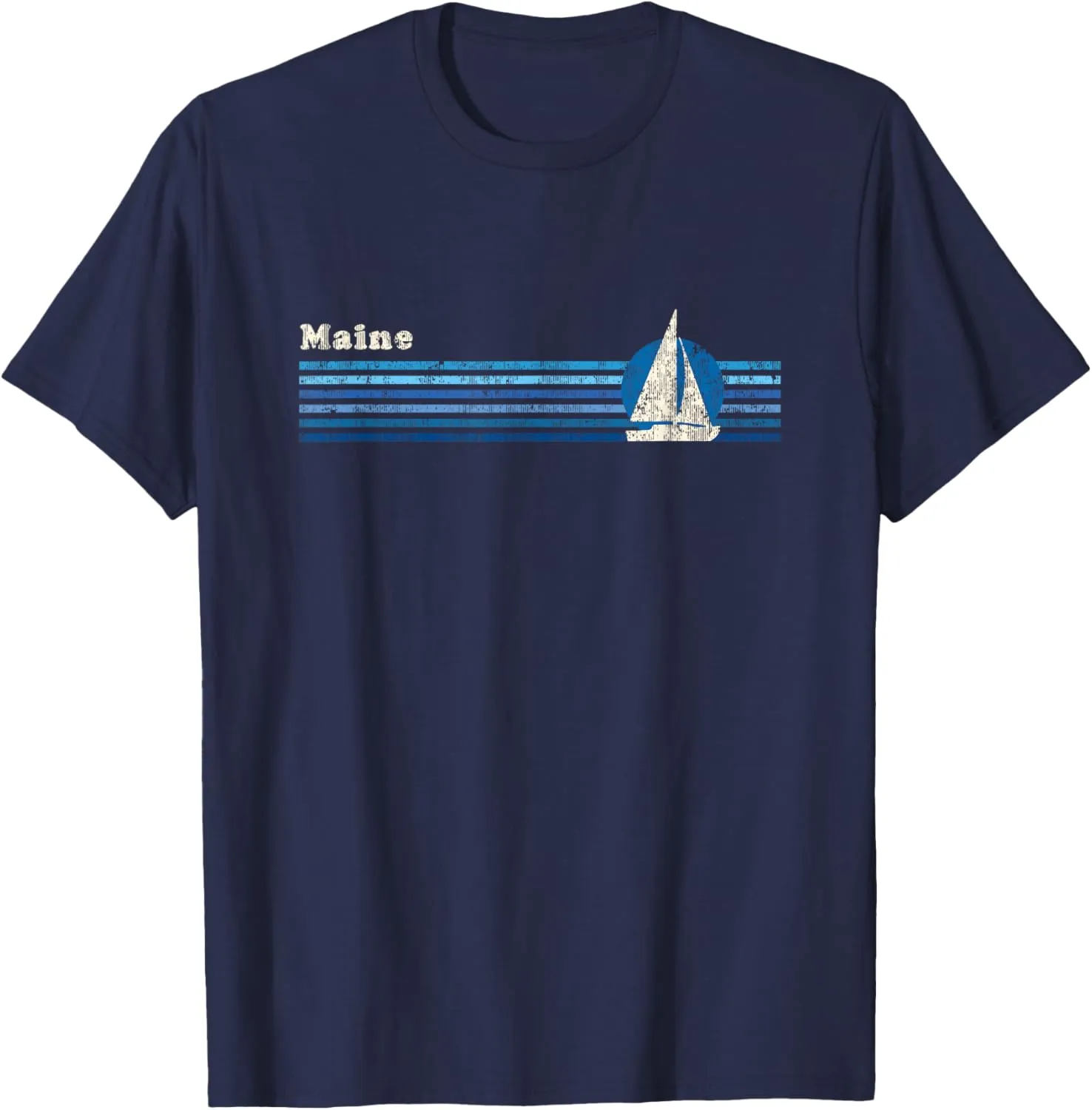 Maine T-Shirt Vintage 80s Sailboat Sunset Tee T-Shirt