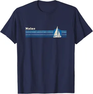 Maine T-Shirt Vintage 80s Sailboat Sunset Tee T-Shirt