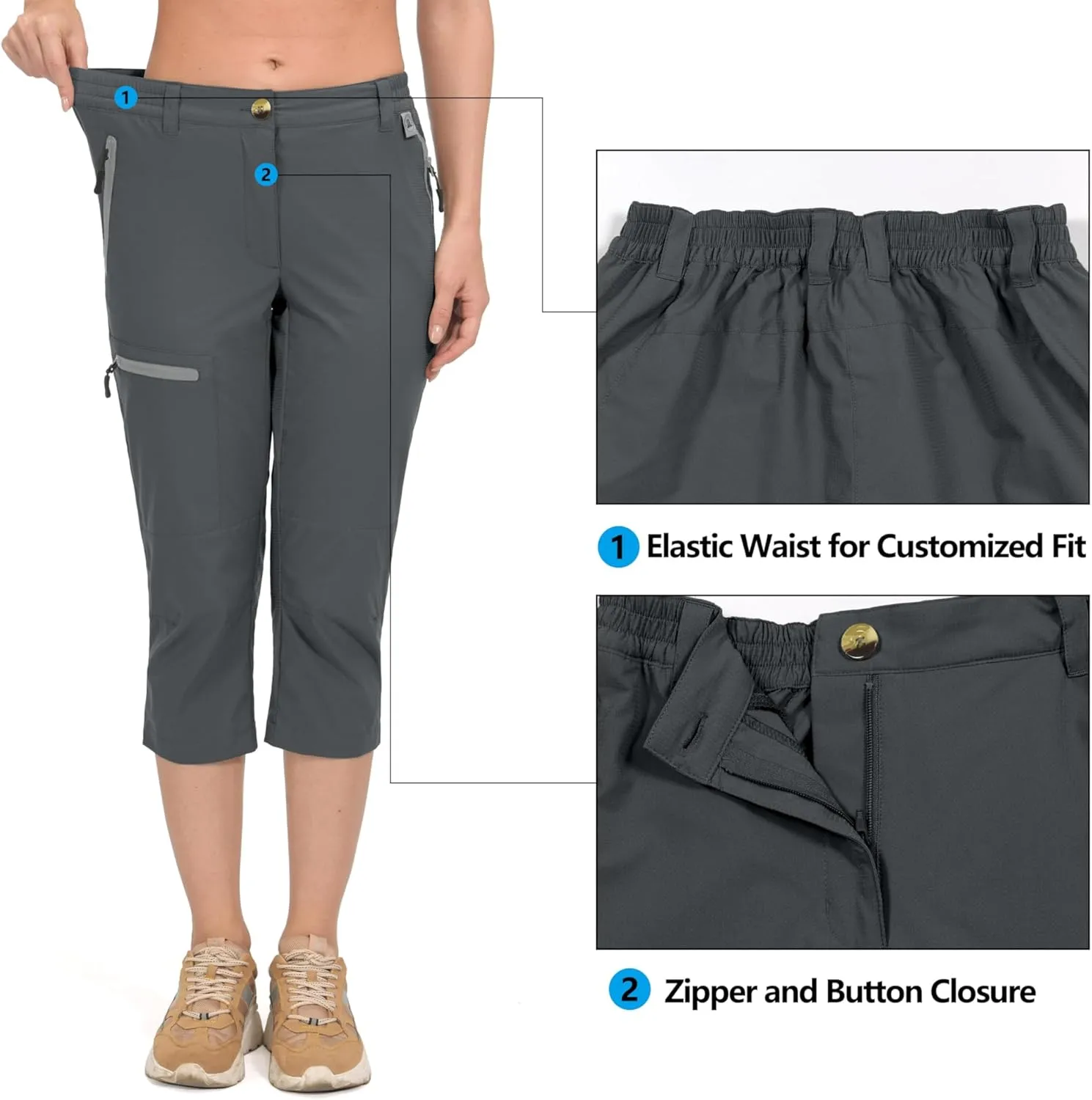 Mapamyumco Women's Ultra Breathable Lightweight Quick Dry Capri Pants Slim Golf Hiking