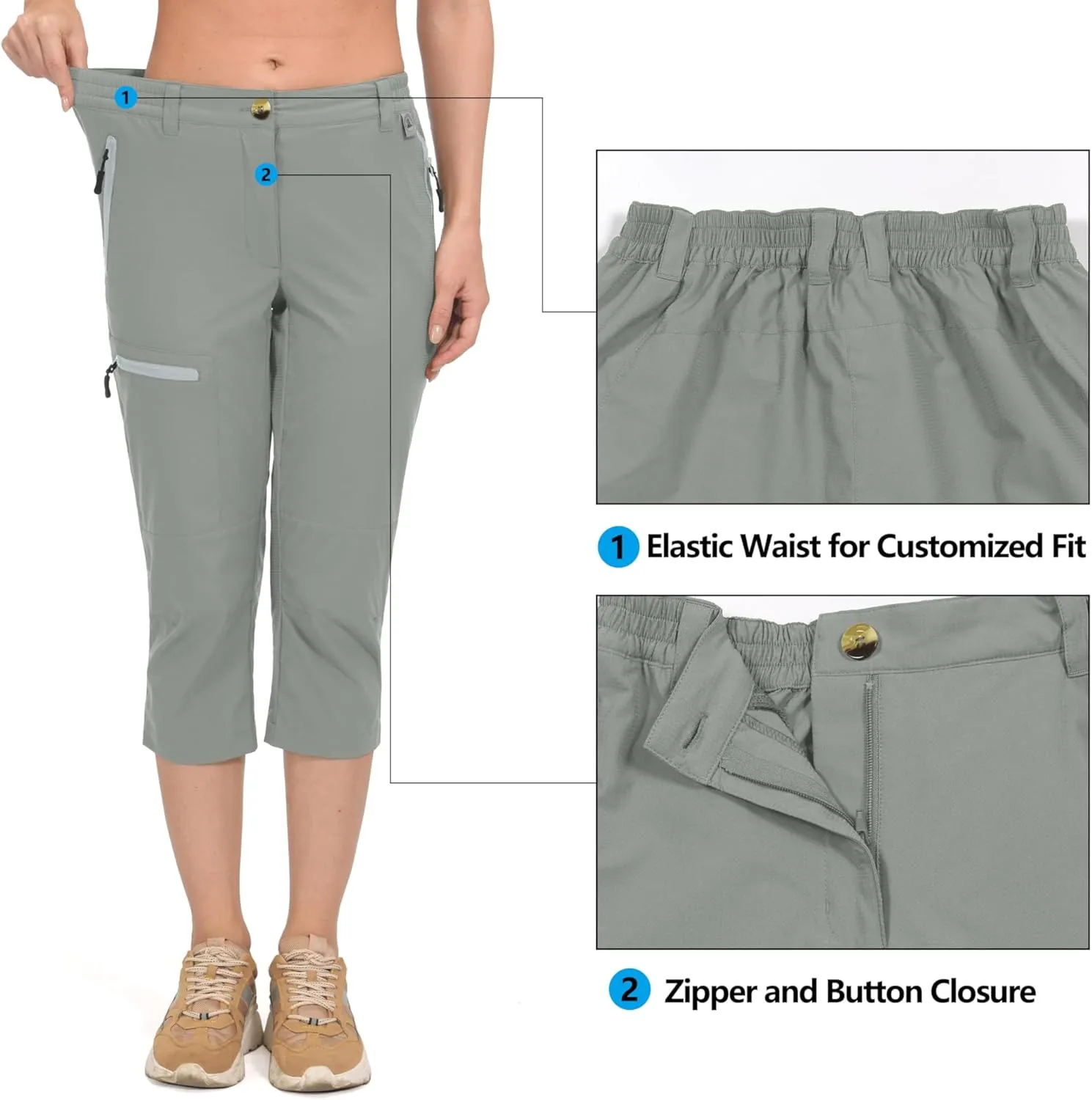 Mapamyumco Women's Ultra Breathable Lightweight Quick Dry Capri Pants Slim Golf Hiking