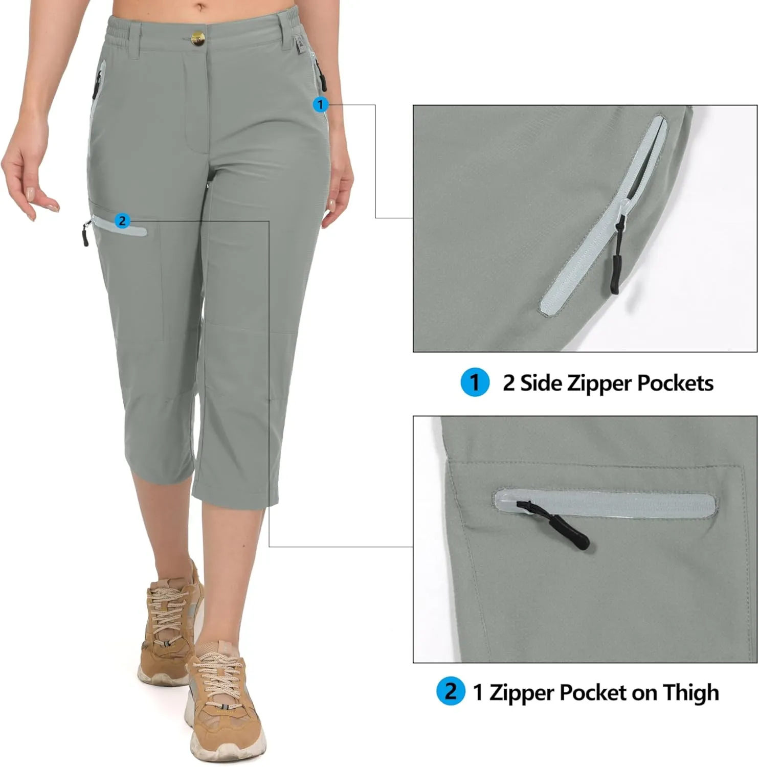 Mapamyumco Women's Ultra Breathable Lightweight Quick Dry Capri Pants Slim Golf Hiking