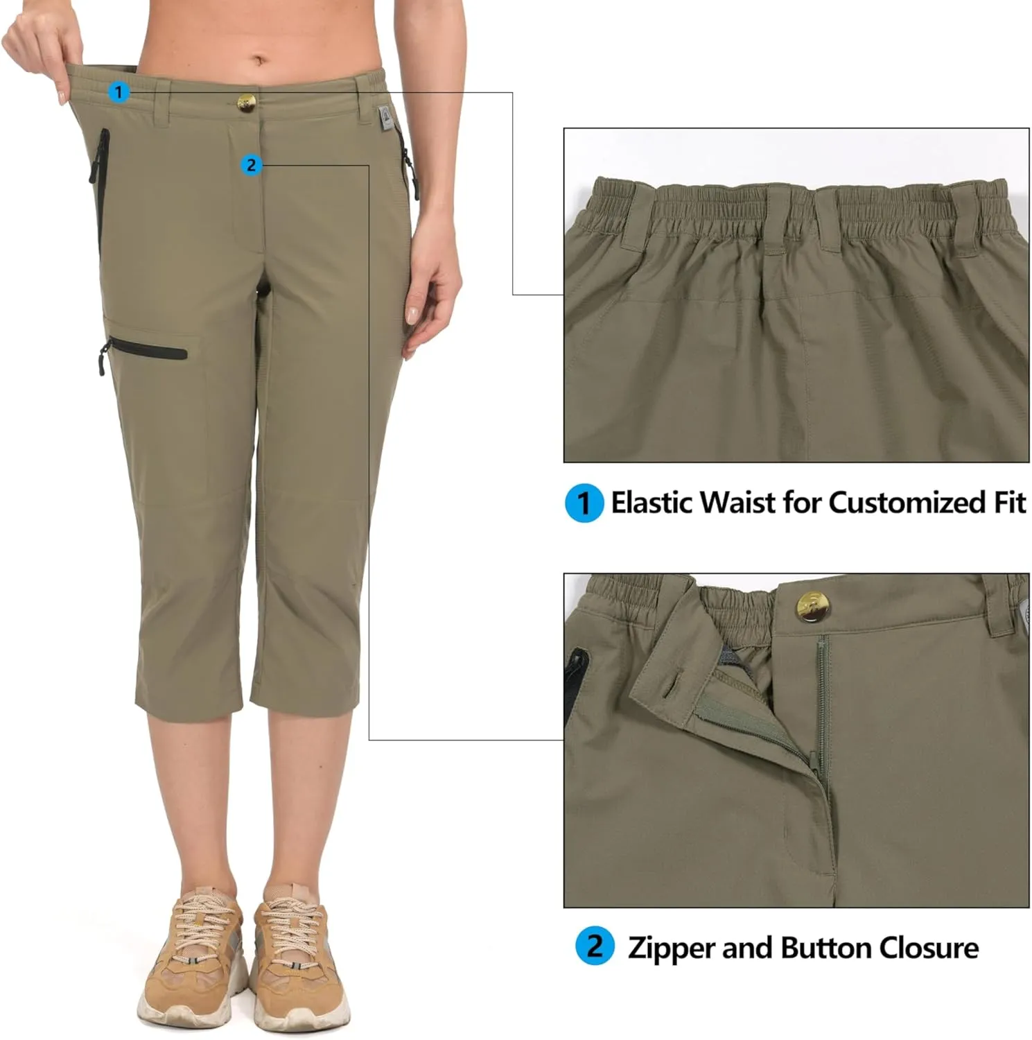 Mapamyumco Women's Ultra Breathable Lightweight Quick Dry Capri Pants Slim Golf Hiking