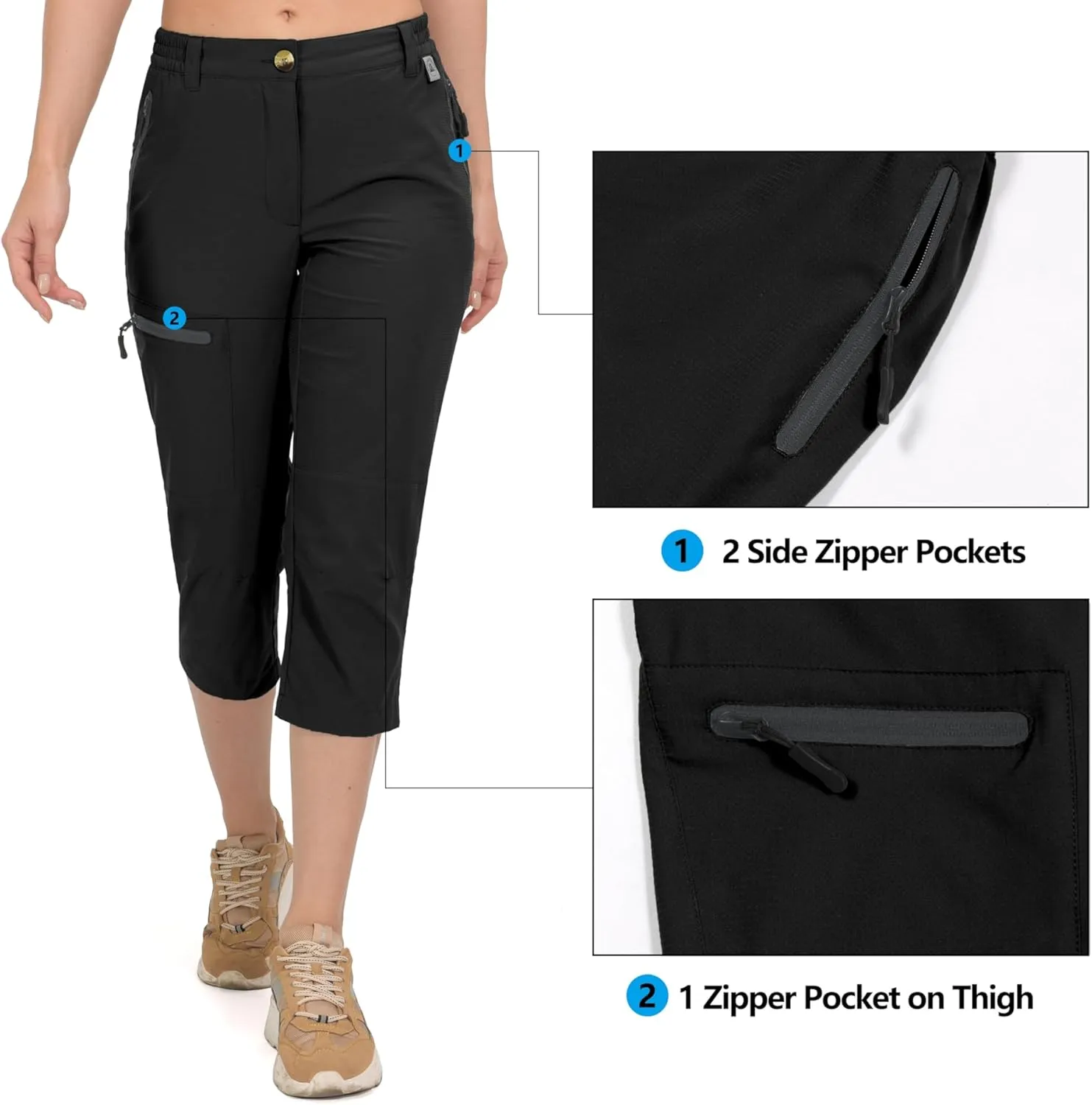 Mapamyumco Women's Ultra Breathable Lightweight Quick Dry Capri Pants Slim Golf Hiking
