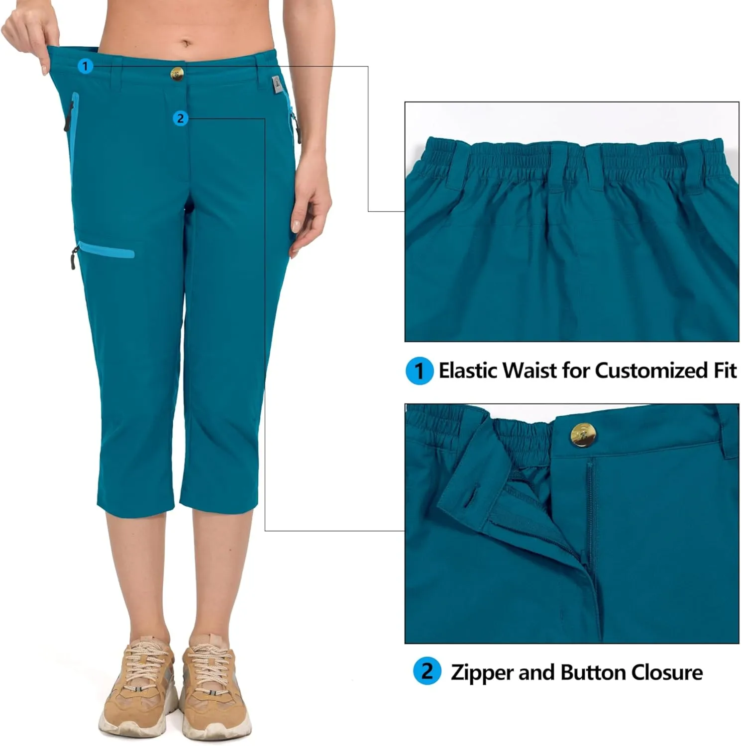 Mapamyumco Women's Ultra Breathable Lightweight Quick Dry Capri Pants Slim Golf Hiking