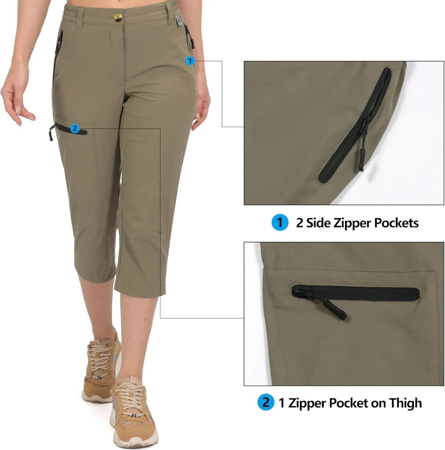 Mapamyumco Women's Ultra Breathable Lightweight Quick Dry Capri Pants Slim Golf Hiking