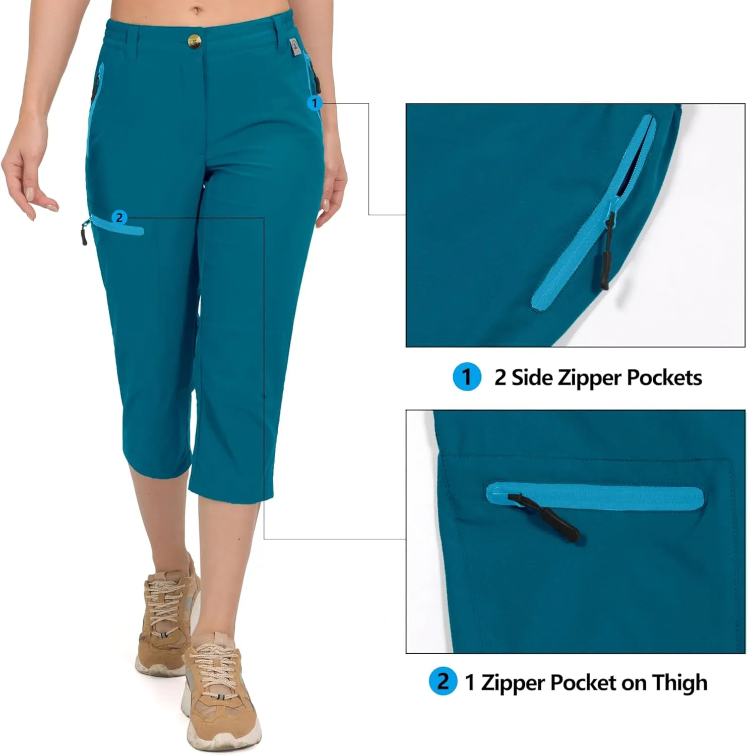 Mapamyumco Women's Ultra Breathable Lightweight Quick Dry Capri Pants Slim Golf Hiking
