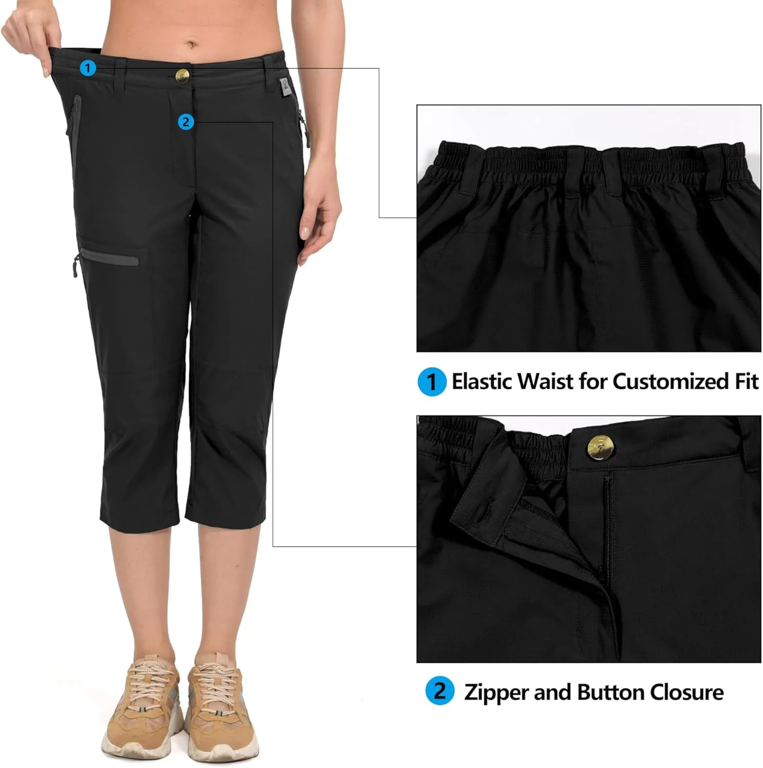 Mapamyumco Women's Ultra Breathable Lightweight Quick Dry Capri Pants Slim Golf Hiking