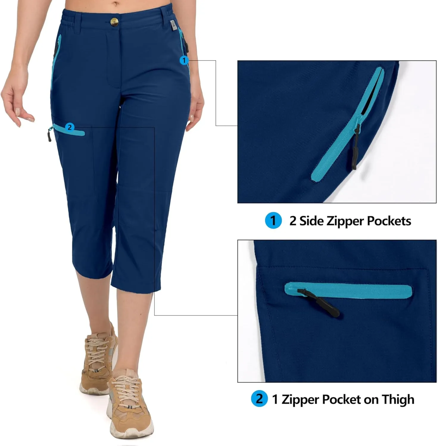 Mapamyumco Women's Ultra Breathable Lightweight Quick Dry Capri Pants Slim Golf Hiking