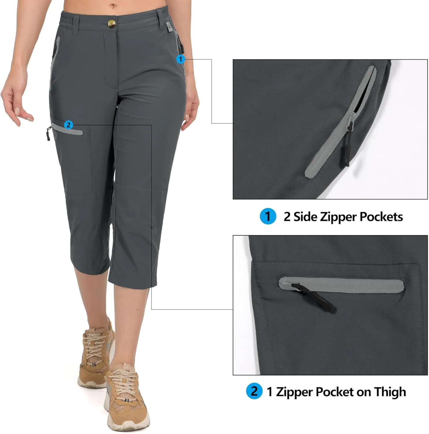 Mapamyumco Women's Ultra Breathable Lightweight Quick Dry Capri Pants Slim Golf Hiking