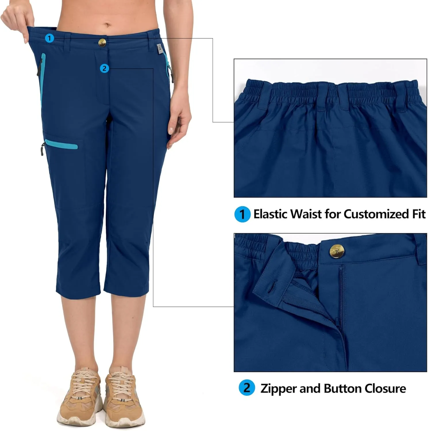 Mapamyumco Women's Ultra Breathable Lightweight Quick Dry Capri Pants Slim Golf Hiking