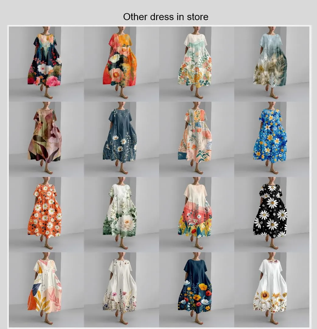 MARSVOVO Boho Dress for Women 2024 Plus Size Retro Moon Pattern Oversized Trendy Pleated High Waist Flowy Japanese Dress