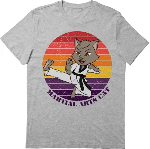 Martial Arts Cat Retro Sunset T-Shirt, Love Martial Cat T-Shirt, Funny Martial Cat T-Shirt Black
