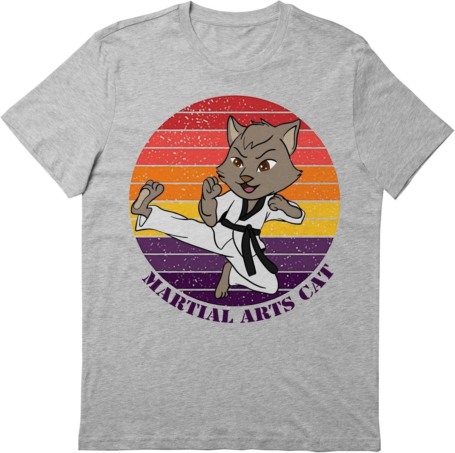 Martial Arts Cat Retro Sunset T-Shirt, Love Martial Cat T-Shirt, Funny Martial Cat T-Shirt Black