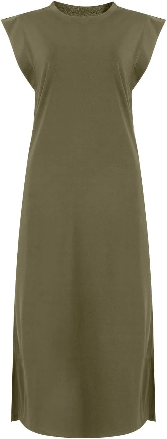 Maxi Dresses for Women 2025 Summer Short Sleeve Beach Sundresses Casual Crewneck Split Long Dress with Pocket