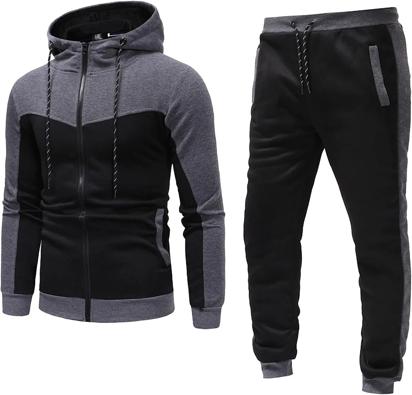 Men Fashion Hoodies Sweatshirts Winter Sports Casual Fitness Suit with Dots Hoodie Sweatshirt and Pants