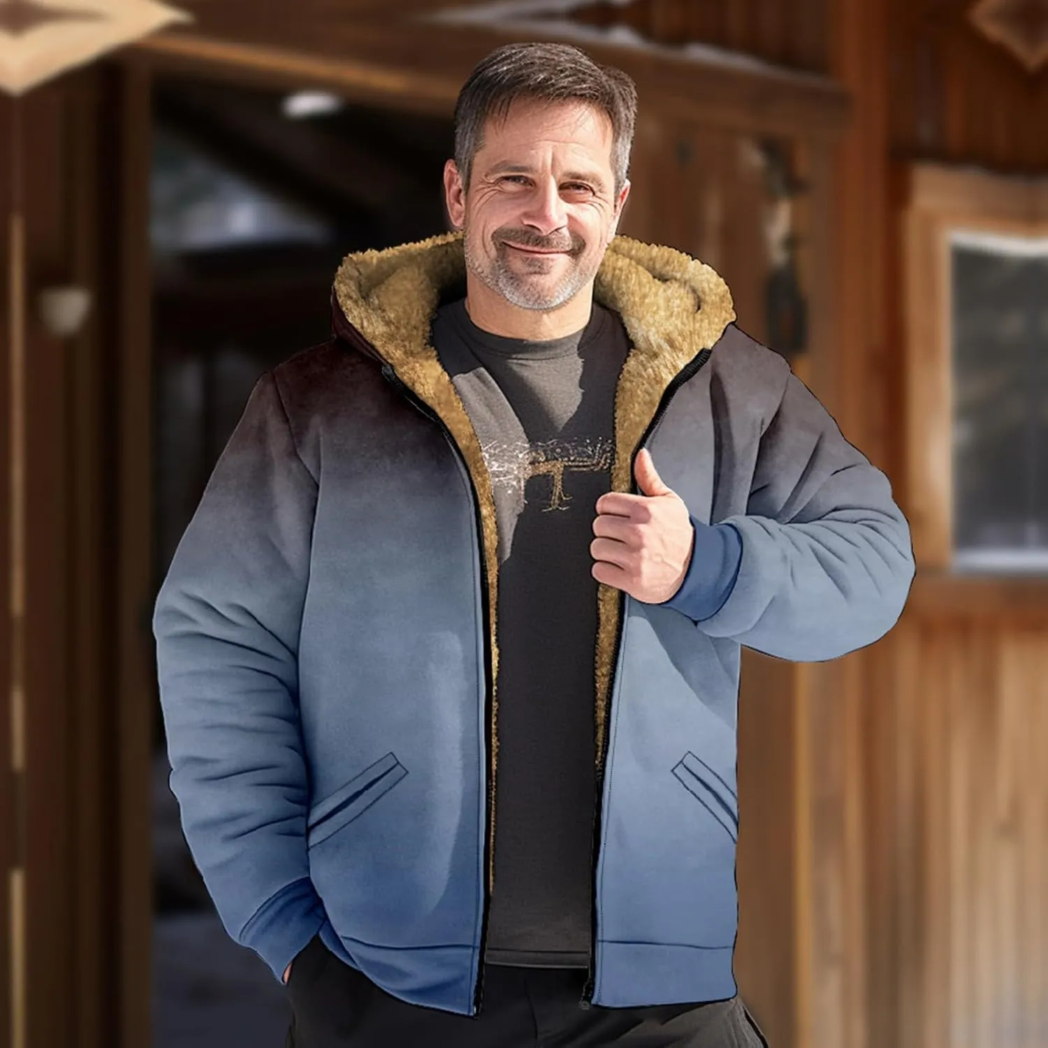 Men Hoodie Zip Up Winter Sherpa Lined Sweatshirt Sherpa Lined Full Zip Hoodie Heavyweight Thick Warm Fleece Jacket