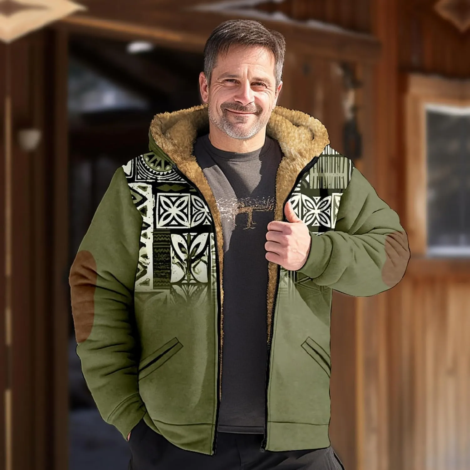 Men Hoodie Zip Up Winter Sherpa Lined Sweatshirt Sherpa Lined Full Zip Hoodie Heavyweight Thick Warm Fleece Jacket