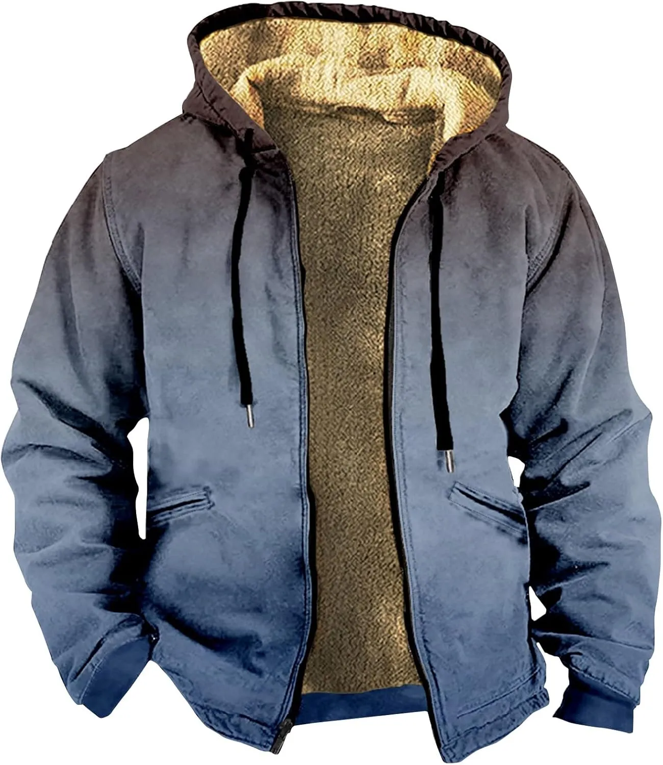 Men Hoodie Zip Up Winter Sherpa Lined Sweatshirt Sherpa Lined Full Zip Hoodie Heavyweight Thick Warm Fleece Jacket