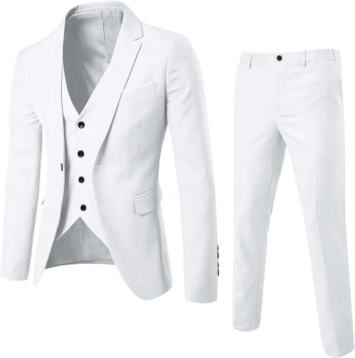 Men's 3 Piece Suit Blazer,Slim Fit Tuxedos with One Button,Leisure Jacket Vest Pants & Suit Set for Business Outfits