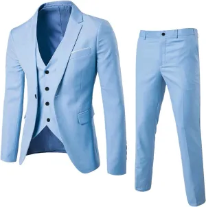 Men's 3 Piece Suit Blazer,Slim Fit Tuxedos with One Button,Leisure Jacket Vest Pants & Suit Set for Business Outfits