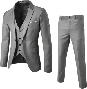 Men's 3 Piece Suit Blazer,Slim Fit Tuxedos with One Button,Leisure Jacket Vest Pants & Suit Set for Business Outfits
