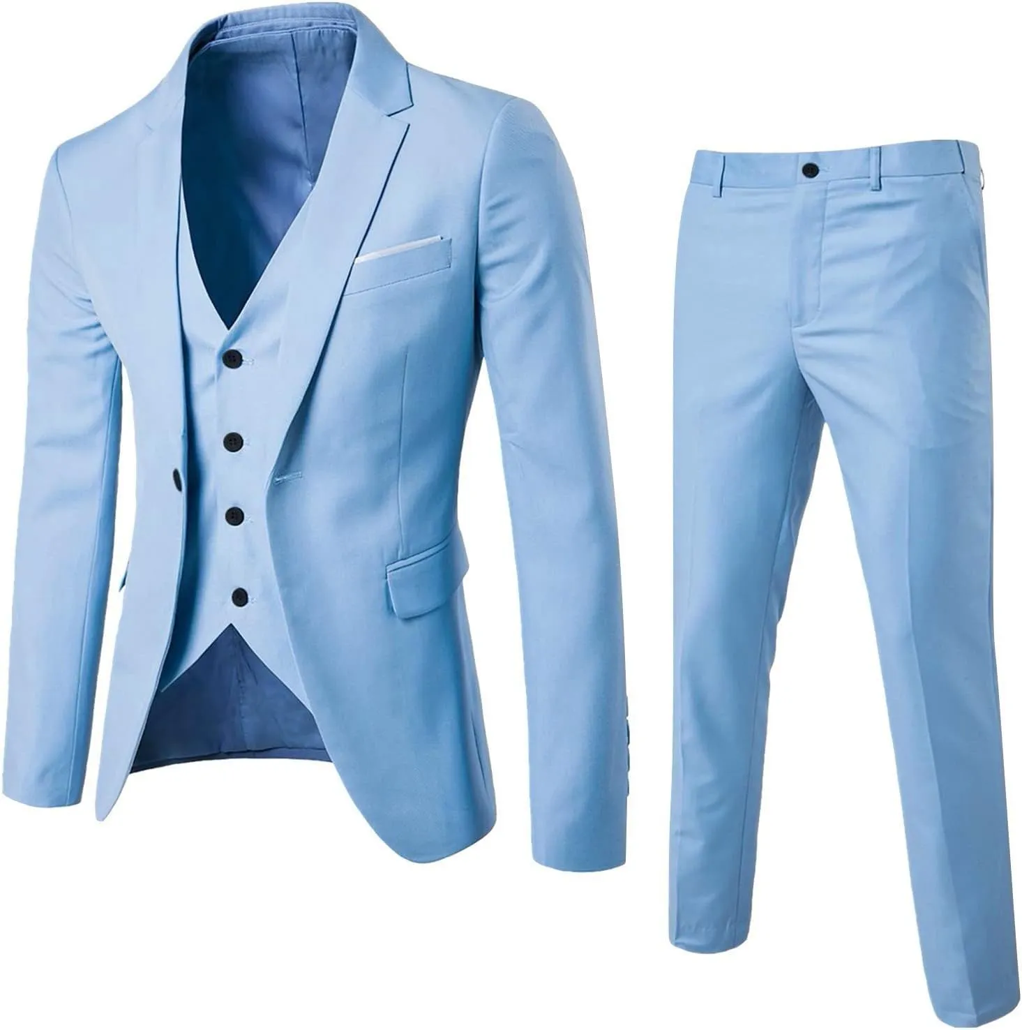 Men's 3 Piece Suit Blazer,Slim Fit Tuxedos with One Button,Leisure Jacket Vest Pants & Suit Set for Business Outfits
