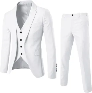 Men's 3 Piece Suit Blazer,Slim Fit Tuxedos with One Button,Leisure Jacket Vest Pants & Suit Set for Business Outfits