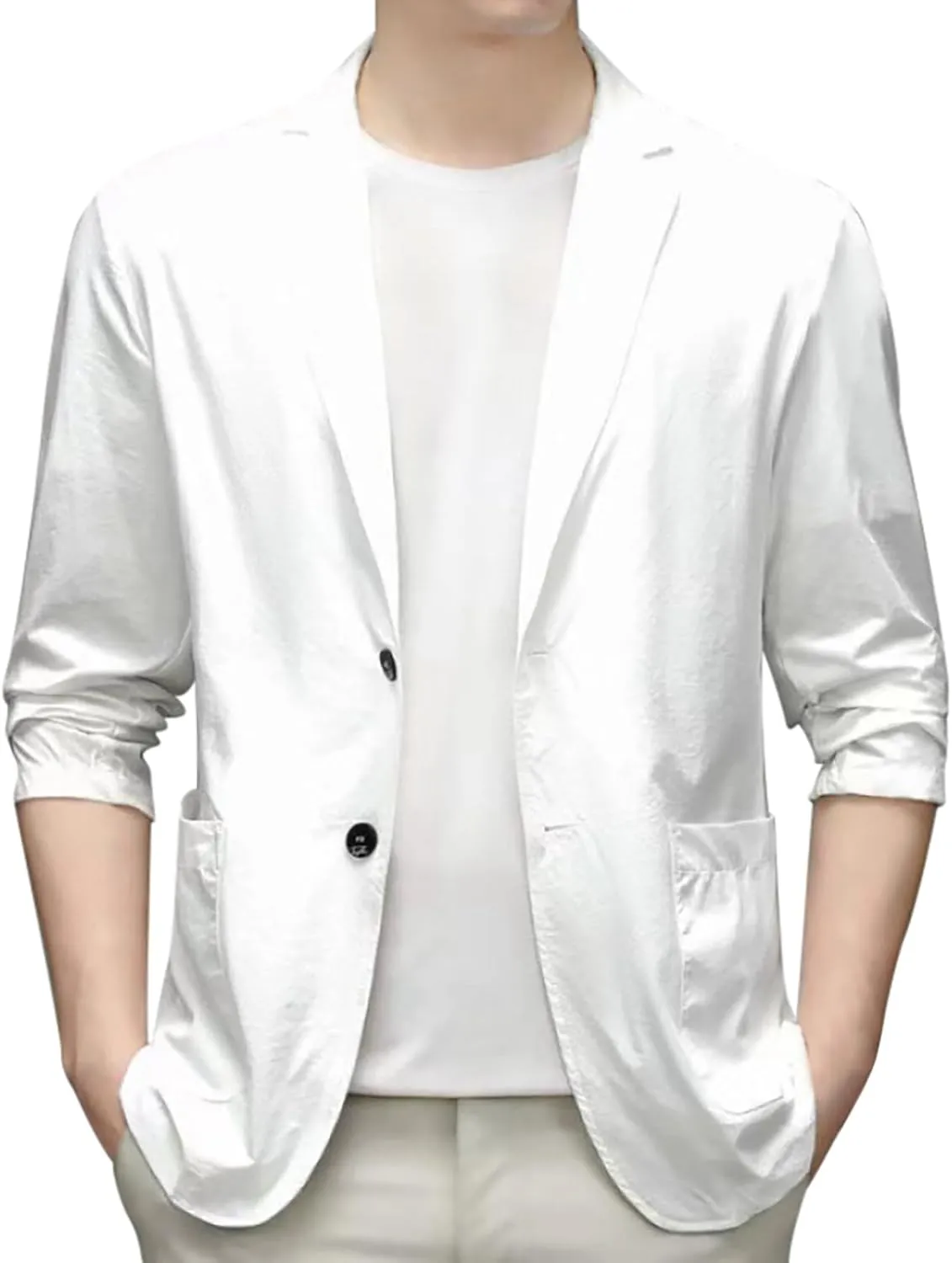 Men's Blazer Lightweight Casual Solid One Button Slim Fit Sport Coat Business Daily Blazer with Pockets for Prom Party