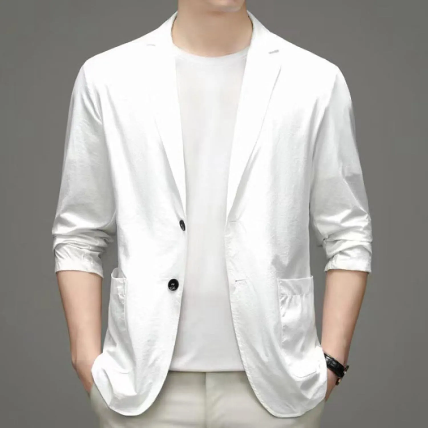 Men's Blazer Lightweight Casual Solid One Button Slim Fit Sport Coat Business Daily Blazer with Pockets for Prom Party