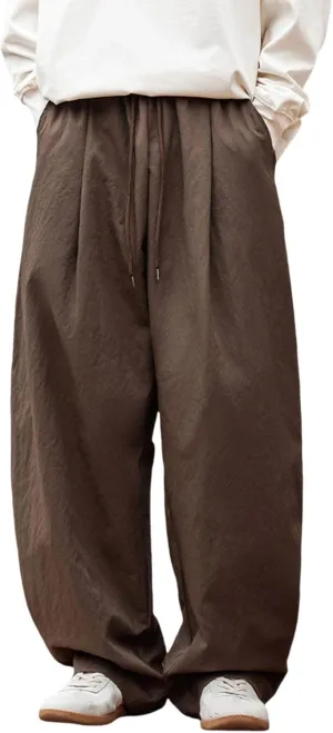 Mens Breathable Lightweight Cotton Linen Pants, Loose Baggy Cargo Pants Wide Leg Elastic Waist Drawstring with Pockets
