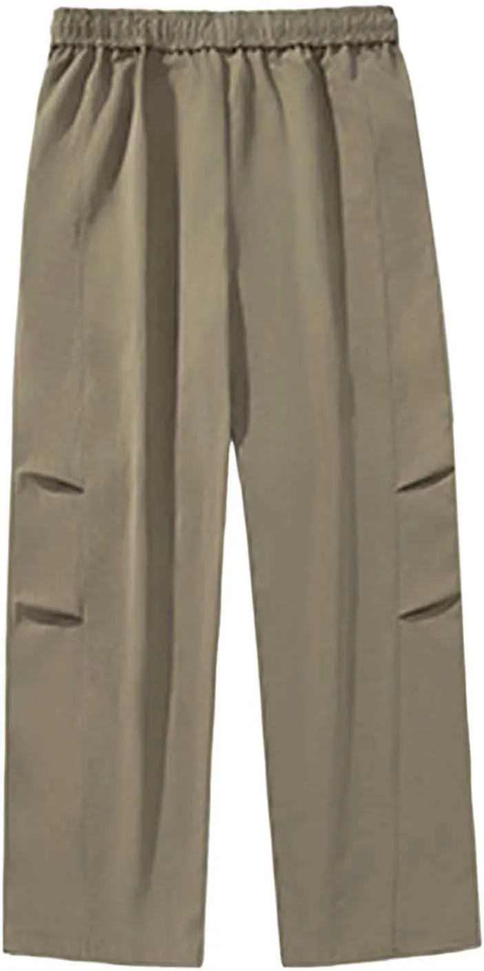 Mens Breathable Lightweight Cotton Linen Pants, Loose Baggy Cargo Pants Wide Leg Elastic Waist Drawstring with Pockets
