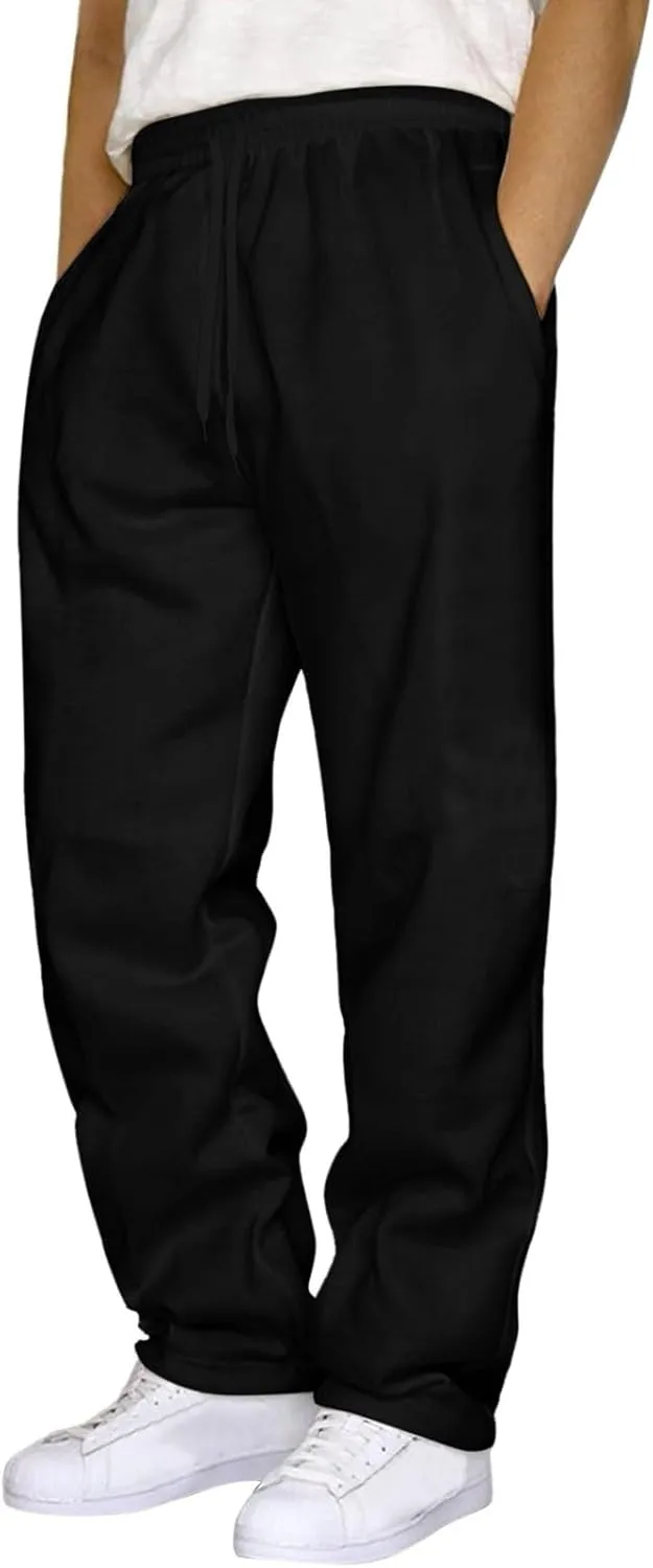 Mens Breathable Lightweight Cotton Linen Pants, Loose Baggy Cargo Pants Wide Leg Elastic Waist Drawstring with Pockets