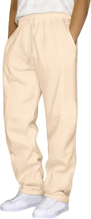 Mens Breathable Lightweight Cotton Linen Pants, Loose Baggy Cargo Pants Wide Leg Elastic Waist Drawstring with Pockets