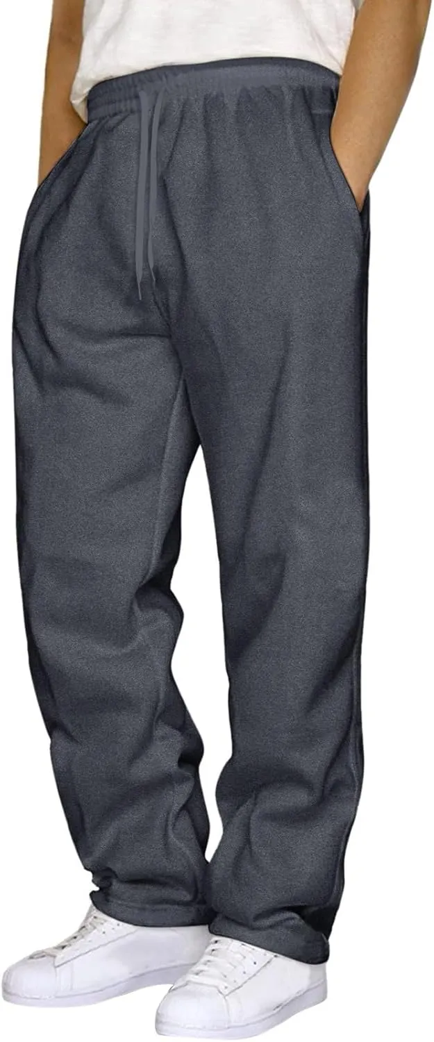 Mens Breathable Lightweight Cotton Linen Pants, Loose Baggy Cargo Pants Wide Leg Elastic Waist Drawstring with Pockets