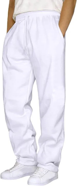 Mens Breathable Lightweight Cotton Linen Pants, Loose Baggy Cargo Pants Wide Leg Elastic Waist Drawstring with Pockets