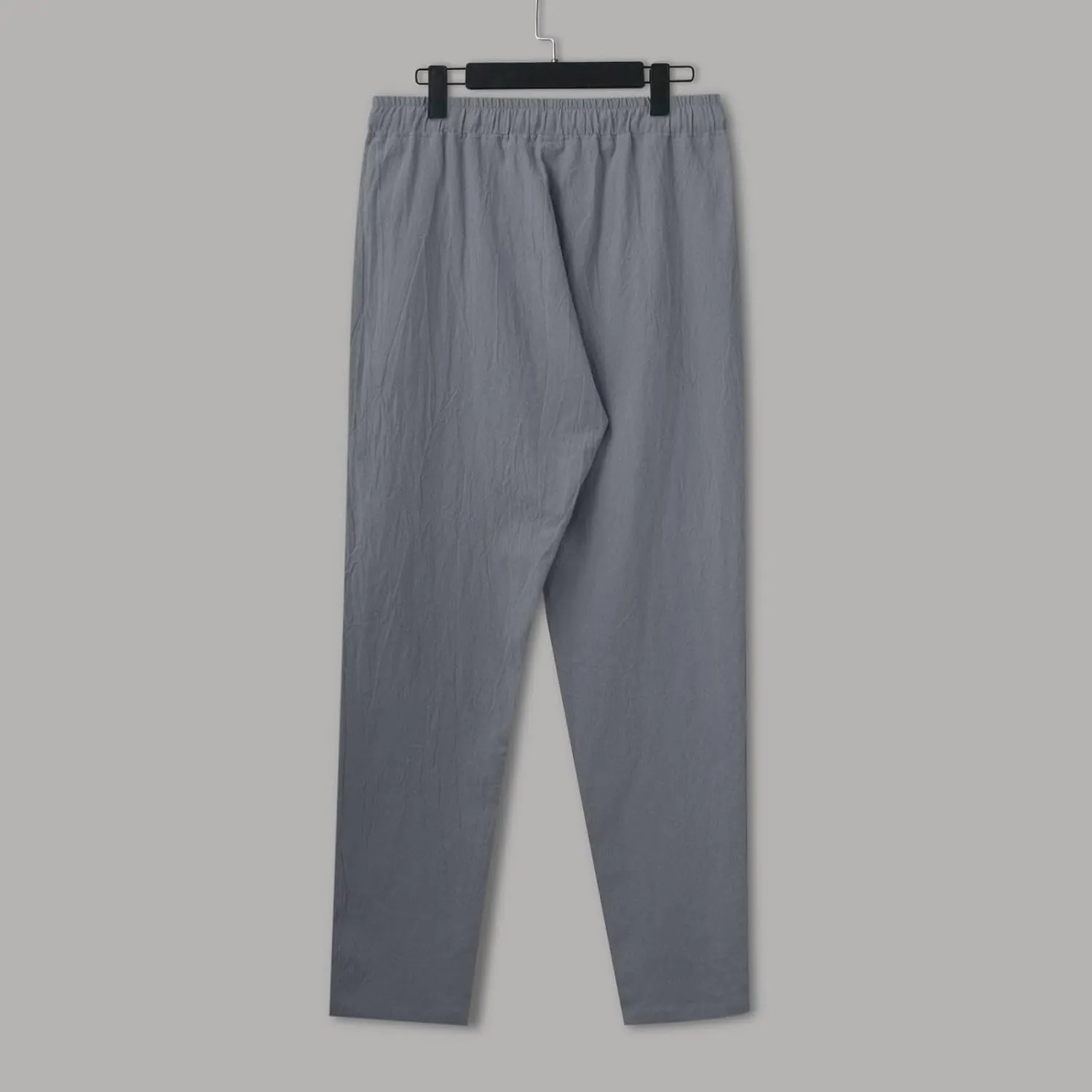 Mens Casual Flat Front Pants, Elastic Waist Drawstring Cotton Linen Pants, Beach Summer Breathable Lightweight Trousers