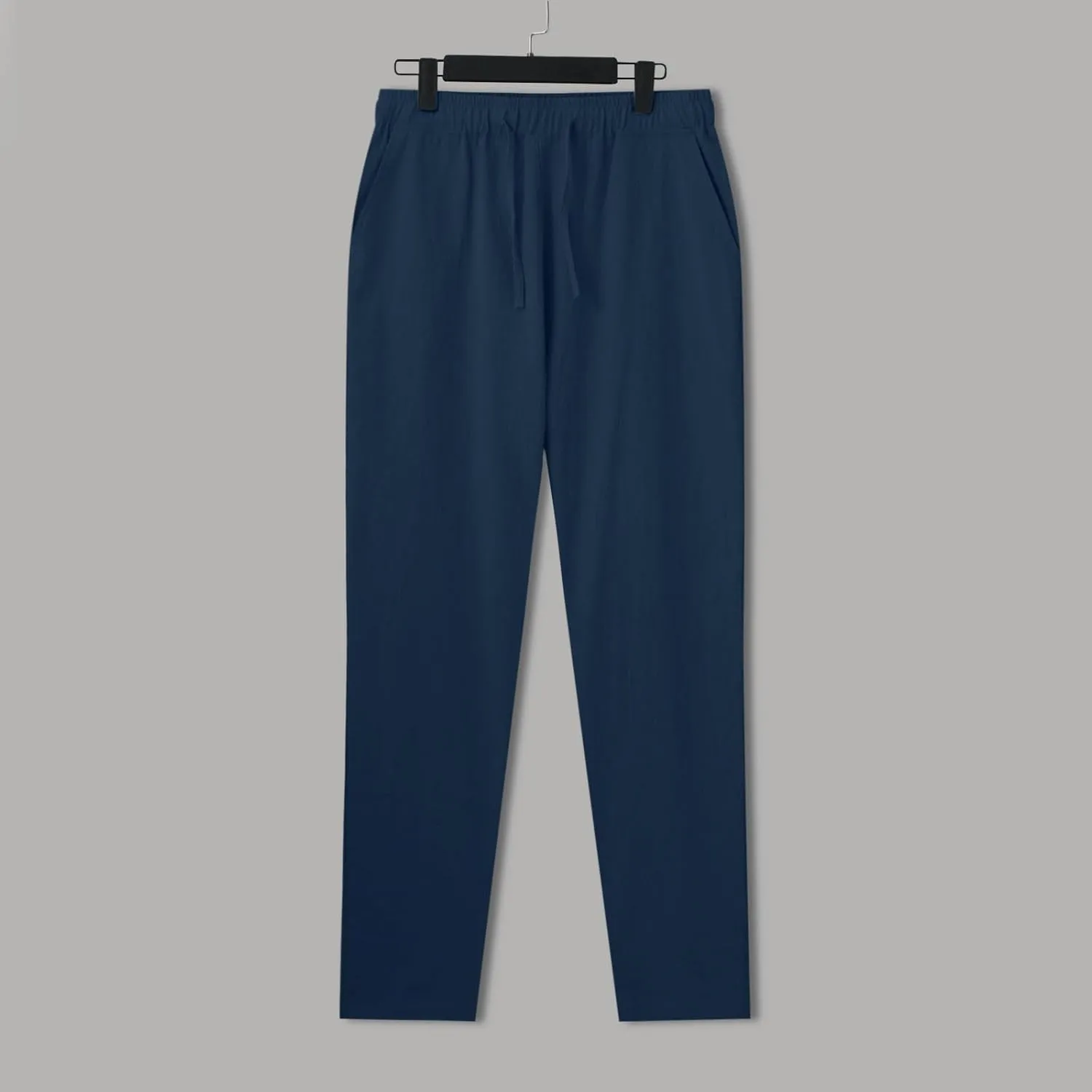 Mens Casual Flat Front Pants, Elastic Waist Drawstring Cotton Linen Pants, Beach Summer Breathable Lightweight Trousers