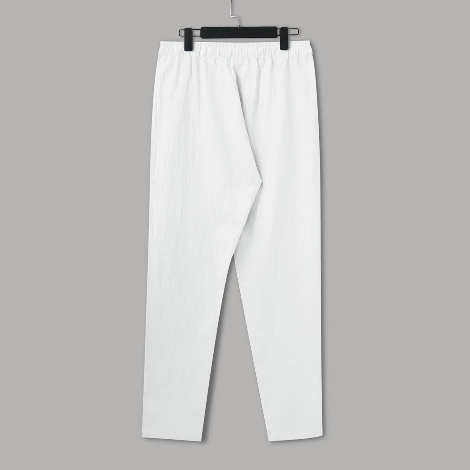 Mens Casual Flat Front Pants, Elastic Waist Drawstring Cotton Linen Pants, Beach Summer Breathable Lightweight Trousers