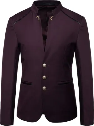 Mens Casual Suit Blazer Jackets Stand Mandarin Collar Lightweight Sport Coats Long Sleeve Button Down Business Coat