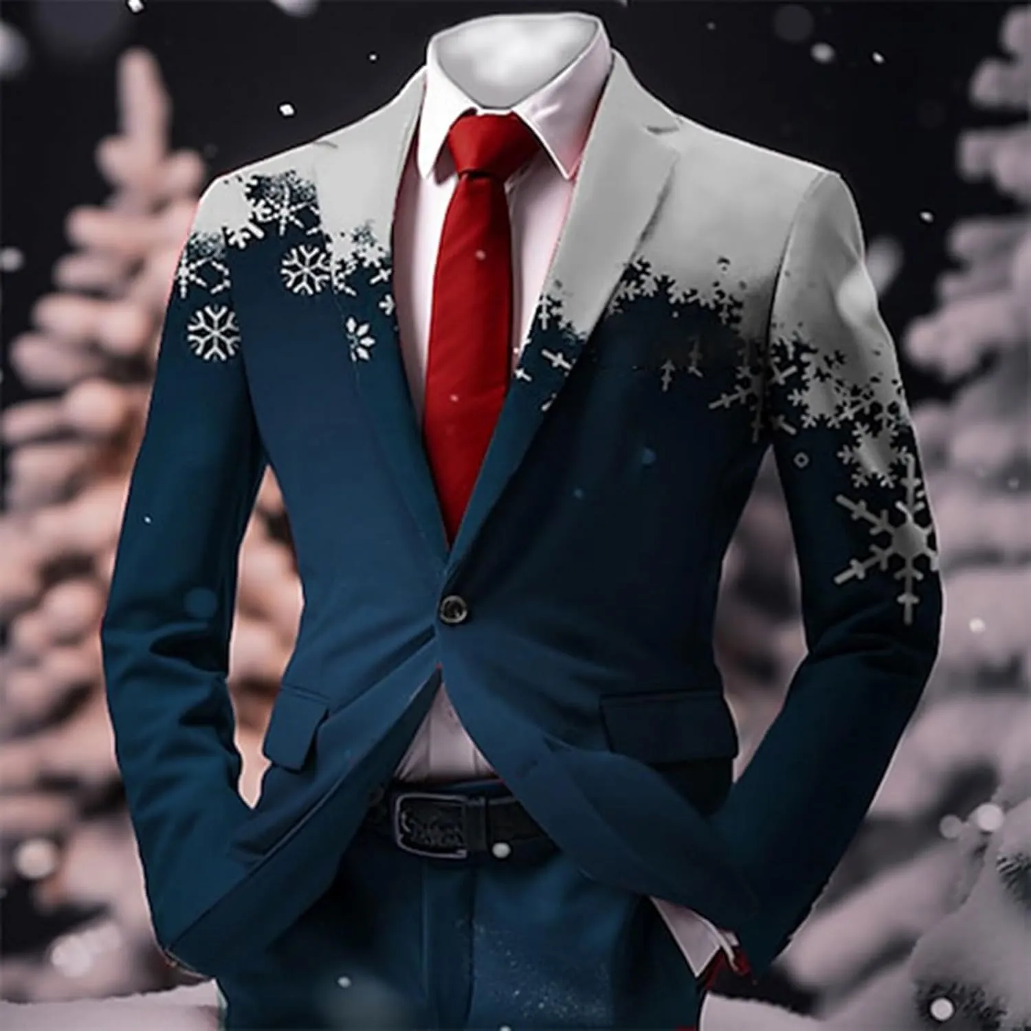 Mens Christmas Blazer Ugly Jacket Lightweight Xmas Snowflake Printed One Button Business Office Jacket Work Blazers