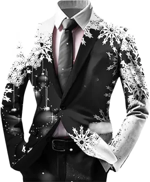 Mens Christmas Blazer Ugly Jacket Lightweight Xmas Snowflake Printed One Button Business Office Jacket Work Blazers