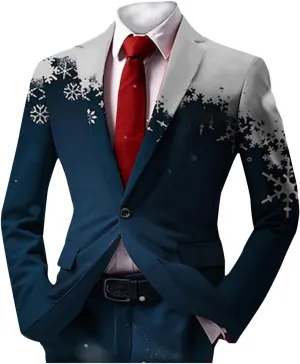 Mens Christmas Blazer Ugly Jacket Lightweight Xmas Snowflake Printed One Button Business Office Jacket Work Blazers