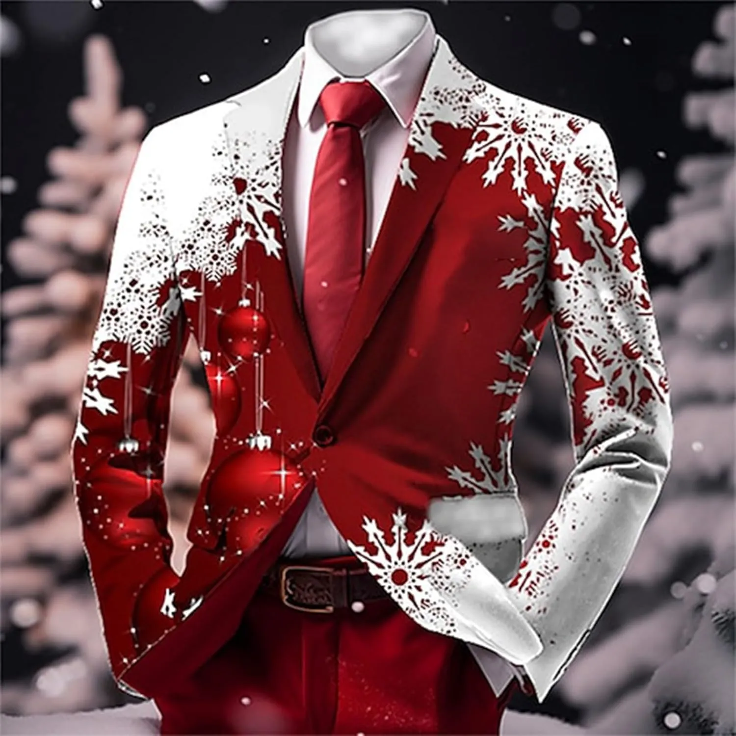 Mens Christmas Blazer Ugly Jacket Lightweight Xmas Snowflake Printed One Button Business Office Jacket Work Blazers