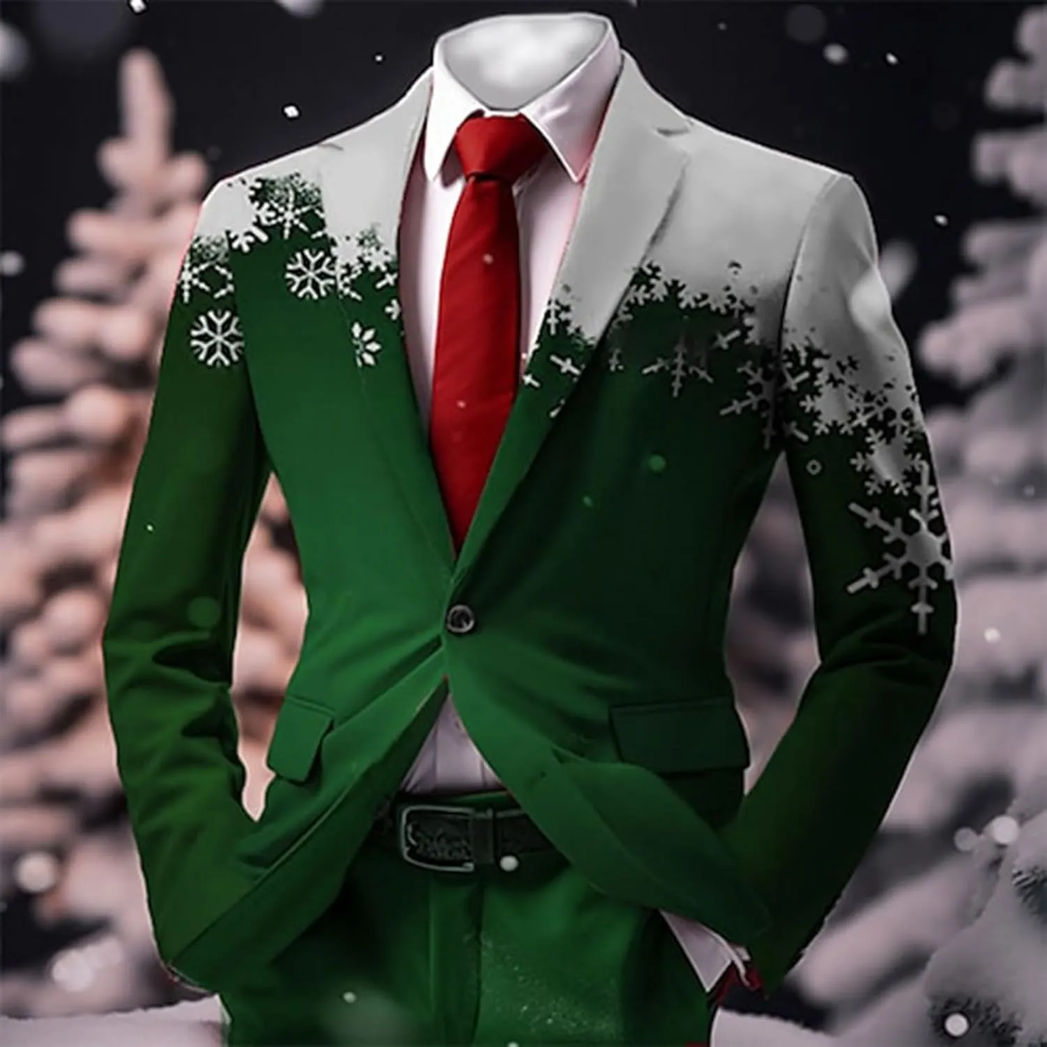 Mens Christmas Blazer Ugly Jacket Lightweight Xmas Snowflake Printed One Button Business Office Jacket Work Blazers
