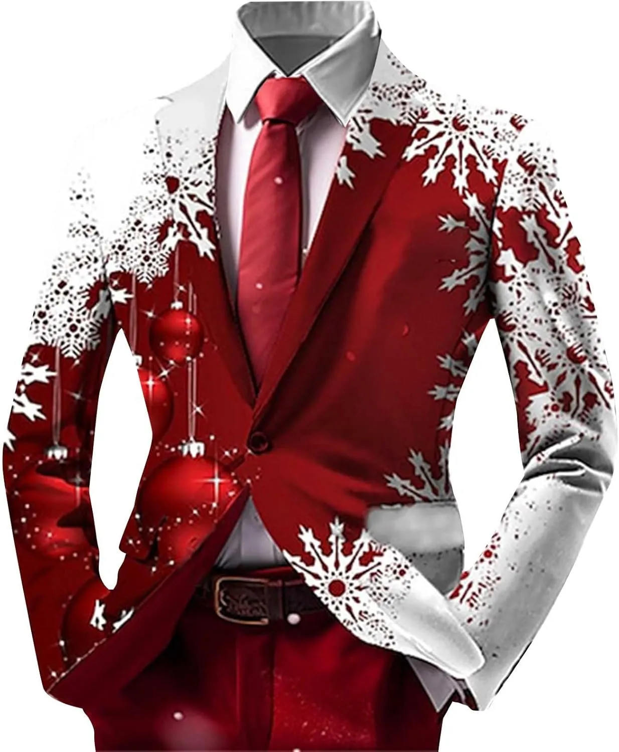 Mens Christmas Blazer Ugly Jacket Lightweight Xmas Snowflake Printed One Button Business Office Jacket Work Blazers